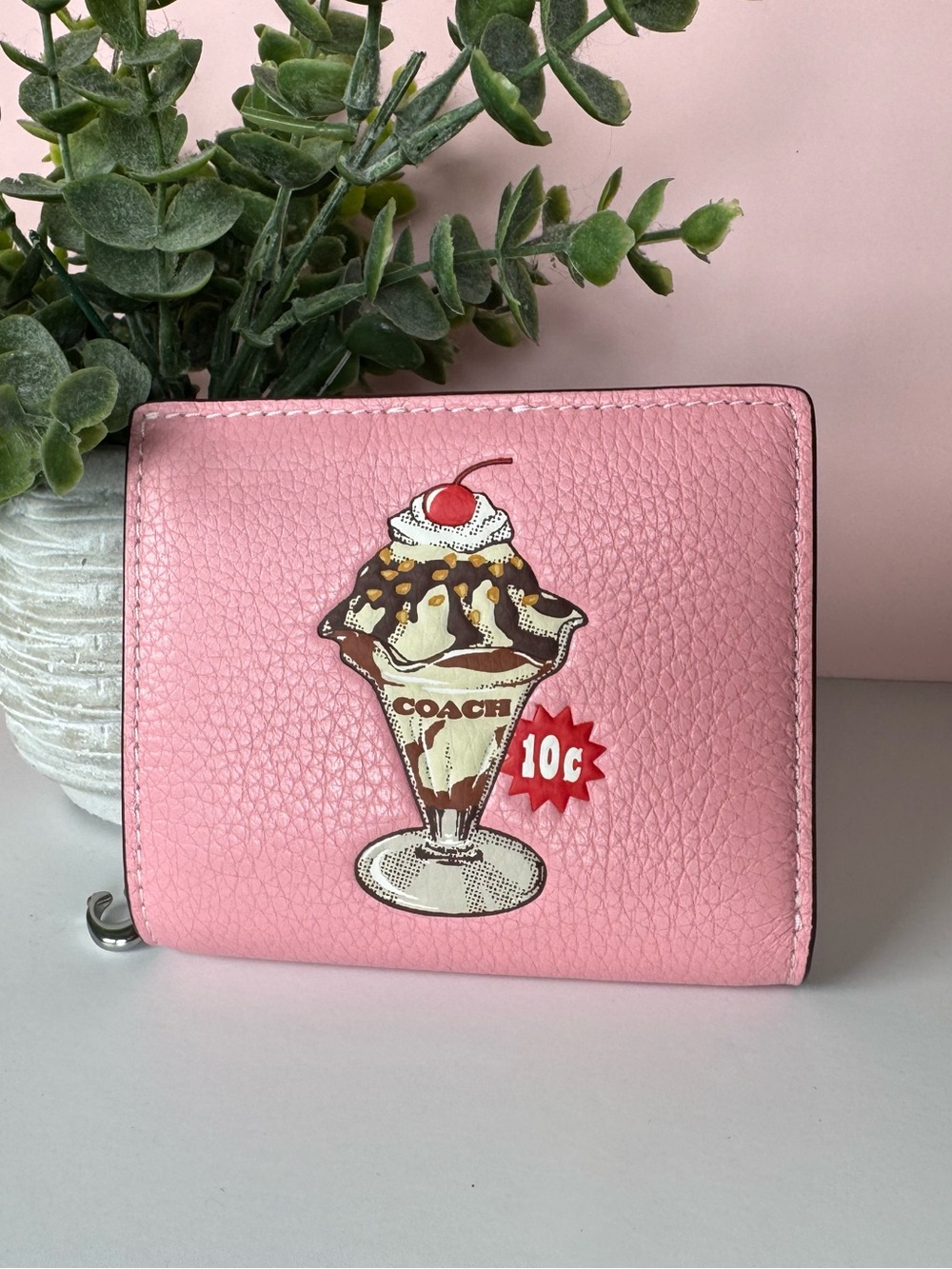 Coach Pink Leather Zip Around Small Wallet Ice Cream Sundae Design